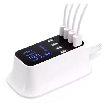 8-Port USB-bordlader med LED-skjerm - Hvit