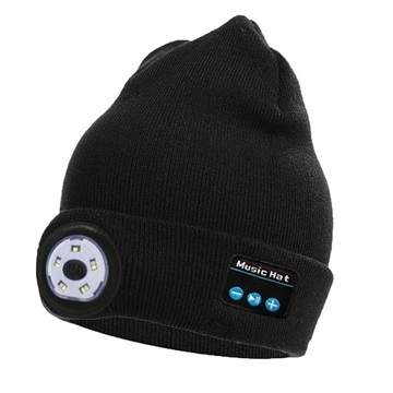 Unisex Strikket Bluetooth Beanie Hat med LED-Lys - Svart