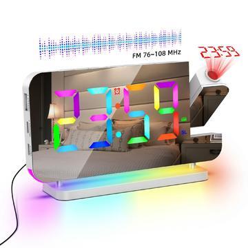 EN8853-C Réveil LED à projection d'heure colorée avec radio FM