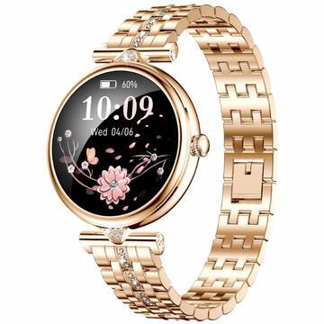 AK73 Montre intelligente pour femmes avec bracelet en acier inoxydable - Or